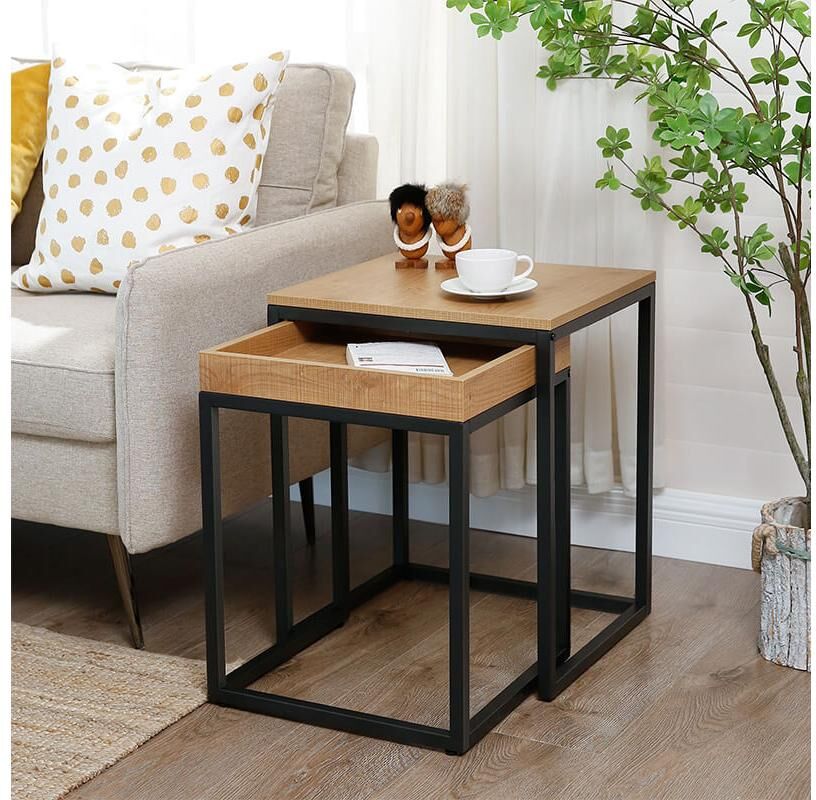 Beistelltisch VASAGLE "2-teilig 40/45 x 51 cm/55 cm", braun (schwarz, braun), Tische, Beistelltisch schwarz, braun Einheitsgröße