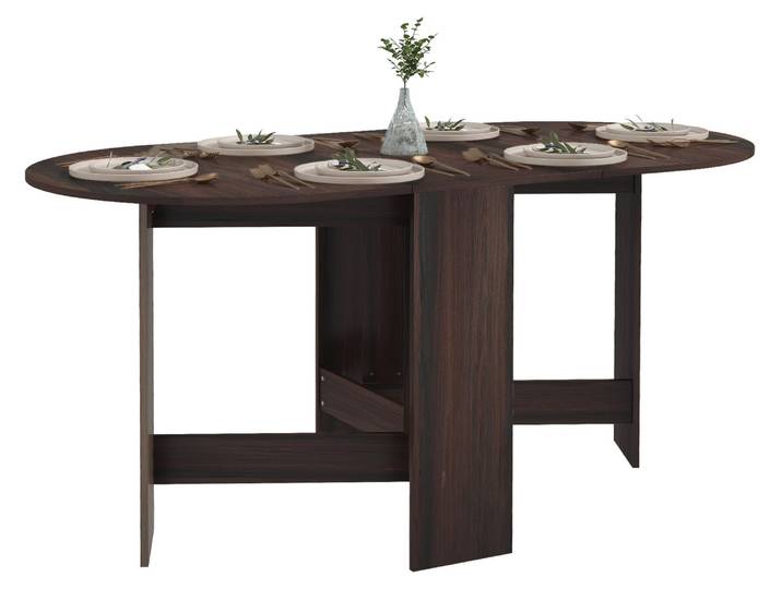 HOMCOM : Table pliante avec 2 rabats ovales\, console d'appoint gain de place en bois\, couleur marron