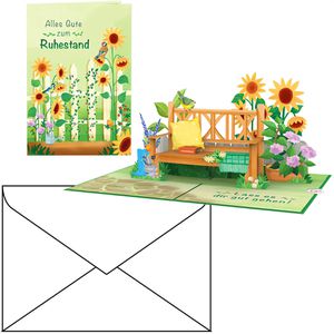 papercrush Abschiedskarte 3D, Ruhestand - Gartenbank, Pop-Up-Karte mit Umschlag, 12 x 17,5 cm