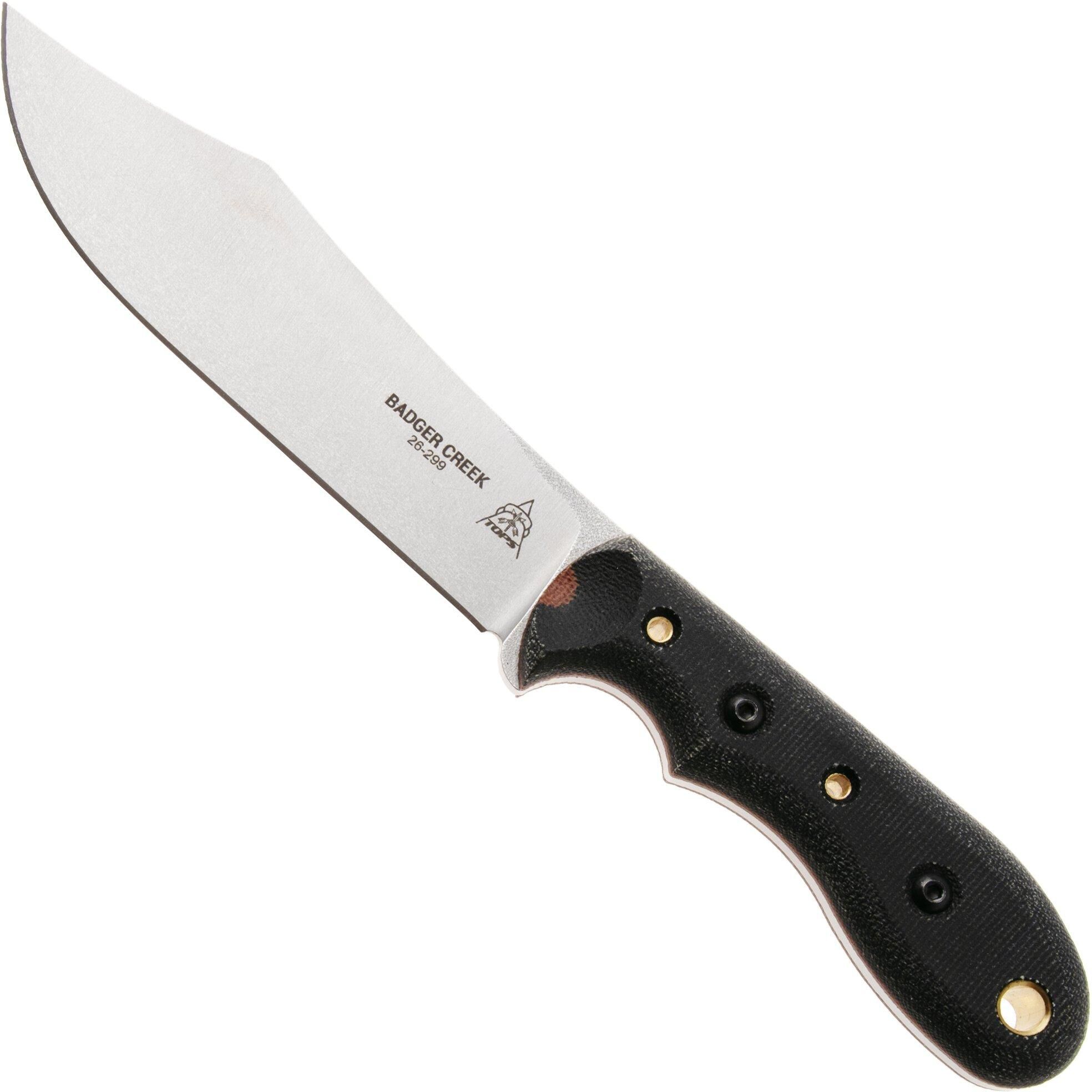 TOPS Knives Badger Creek BRCK-01, Stonewashed Böhler N690, Black Tan Micarta coltello fisso, design di Leo Espinoza