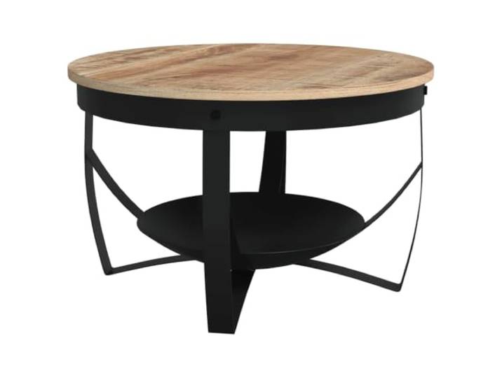 HEFZGDB Couchtisch Ø68x43 cm aus rauem Mangoholz mit Eisengestell – Handgefertigter Akzenttisch mit industriellem Look, stabil und langlebig für Wohnzimmer und Essbereich