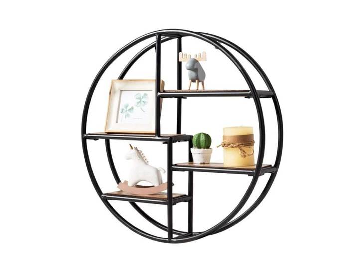 DREAMADE Étagère Murale Ronde avec 4 Étagères Bibliotheque Murale Ronde au Design Industriel Vintage pour Chambre Salon Cuisine