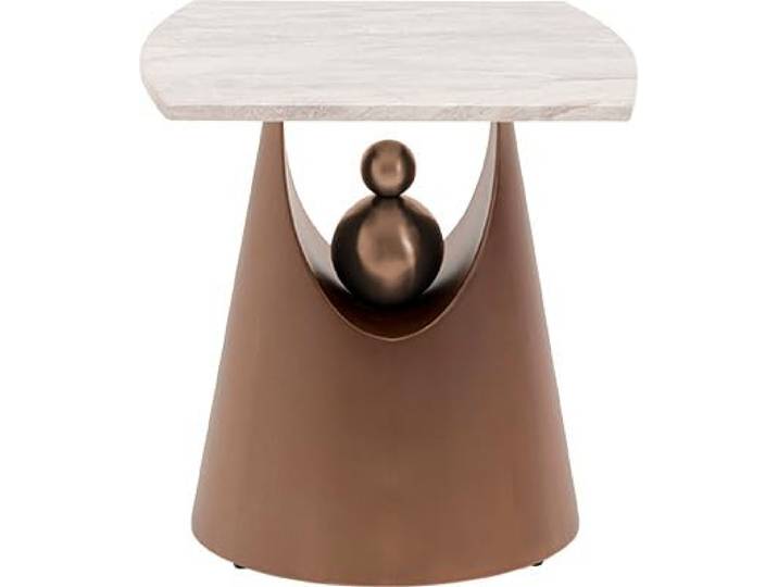 Kare Design Beistelltisch Geraldo, braun, 50 x 50 cm Naturstein-Marmorplatte, gebürstetes Stahlgestell, pflegeleichte Oberfläche, Beistelltisch fürs Wohnzimmer