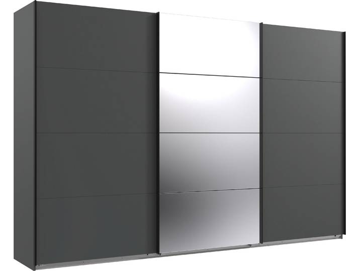 Schwebetürenschrank, Spanplatte, Graphit/Spiegel, 313×210×64 cm, Inkl. 2 Stoffboxen & 2 Einlegeböden, Wimex Norderstedt