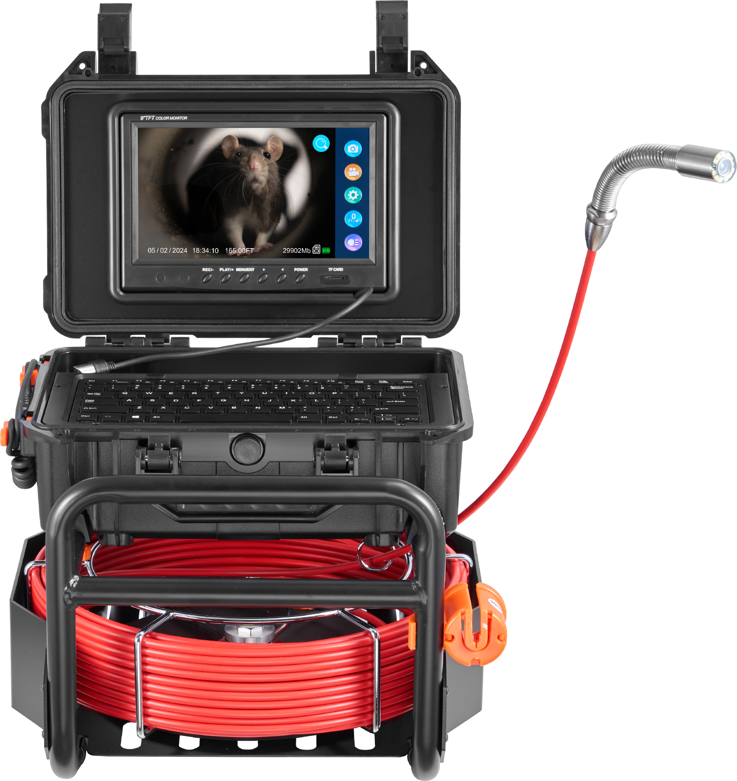 SucceBuy Kanalkamera, 165 ft/50 m lang, selbstnivellierende Abflusskamera mit 512 Hz-Sender, Entfernungsz?hler, 9 Zoll Bildschirm 1080P HD Snake Sanit?rkamera mit 12 LED-Leuchten