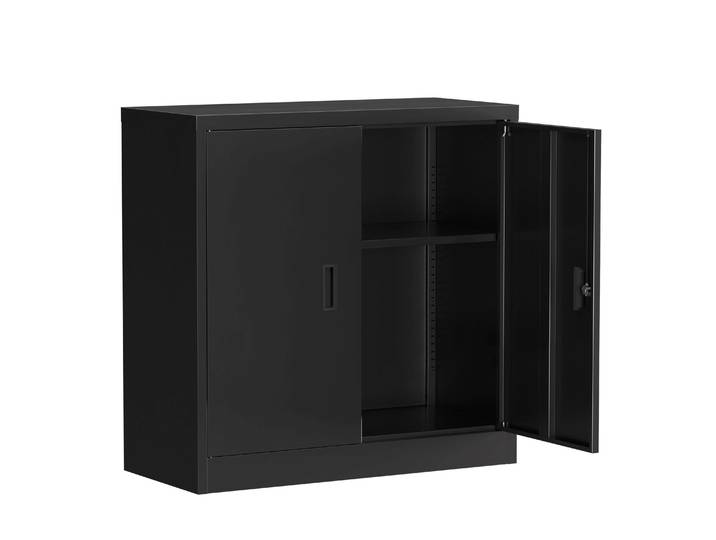 Aktenschrank mit 2 Böden 90 x 90 cm schwarz