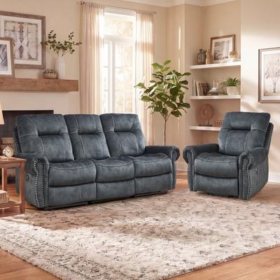 EBELLO Combinable Recliner Sofa Set with Center Console, Hidden Storage & Cup Holders, Electric Single, Manual Loveseat & 3-Seater Sofa