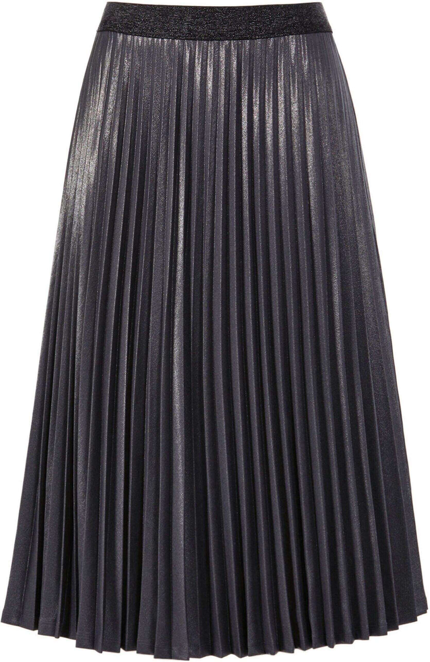 Plisseerock GOLDNER "Plisseerock im Metallic Look", Damen, Gr. 46, silber (metallic, grau), Obermaterial: 95% Polyester PES. 5% Elasthan EL., gerade, Röcke Plisseerock, Metallisches Garn