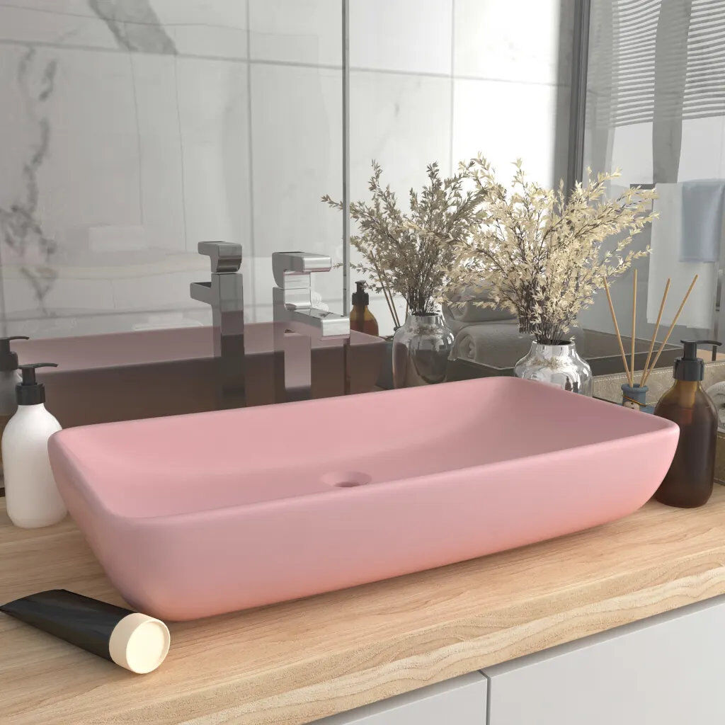 Belfry Bathroom Mcneely 710mm L x 380mm W Ceramic Rectangular Sink Pink 380mm W