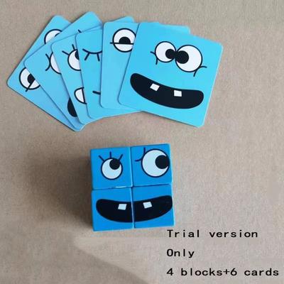 Inspire Curations Wooden Face Changing Blocks Montessori Expression Puzzle Game Set 4blocks And 6cards