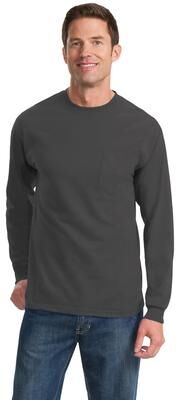 Port & Company PC61LSP Long Sleeve Essential Pocket Top in Charcoal size 3XL   Cotton