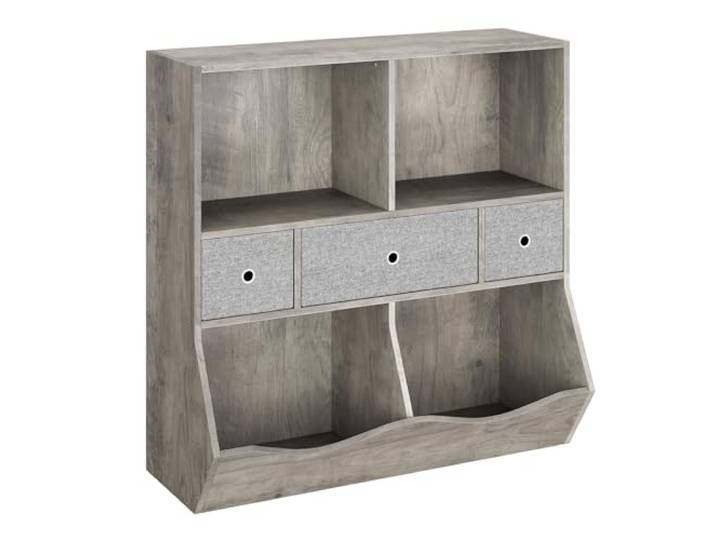 Hapterouse Kinderzimmer Regal Rosa 3 Schubladen Spielzeug Organizer 93x93cm Robustes MDF mit Stoffboxen, 3 Ebenen System, platzsparend und ordentlich, für Mädchenzimmer als Spielzeug，Bücher Ablage