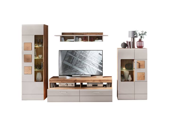 Wohnwand Beige-Kaschmir - Eiche 340 cm - LED-Beleuchtung - SINFONIE