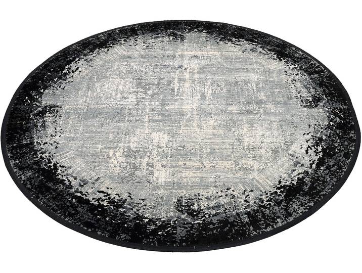 Teppich WK WOHNEN BORDER , grau (dunkelgrau), H:8mm Ø:260cm, Polyacryl, Viskose, Teppiche, Teppich, hochwertiger Viskoseanteil, samtweiche Oberfläche mit 3 D Effekt
