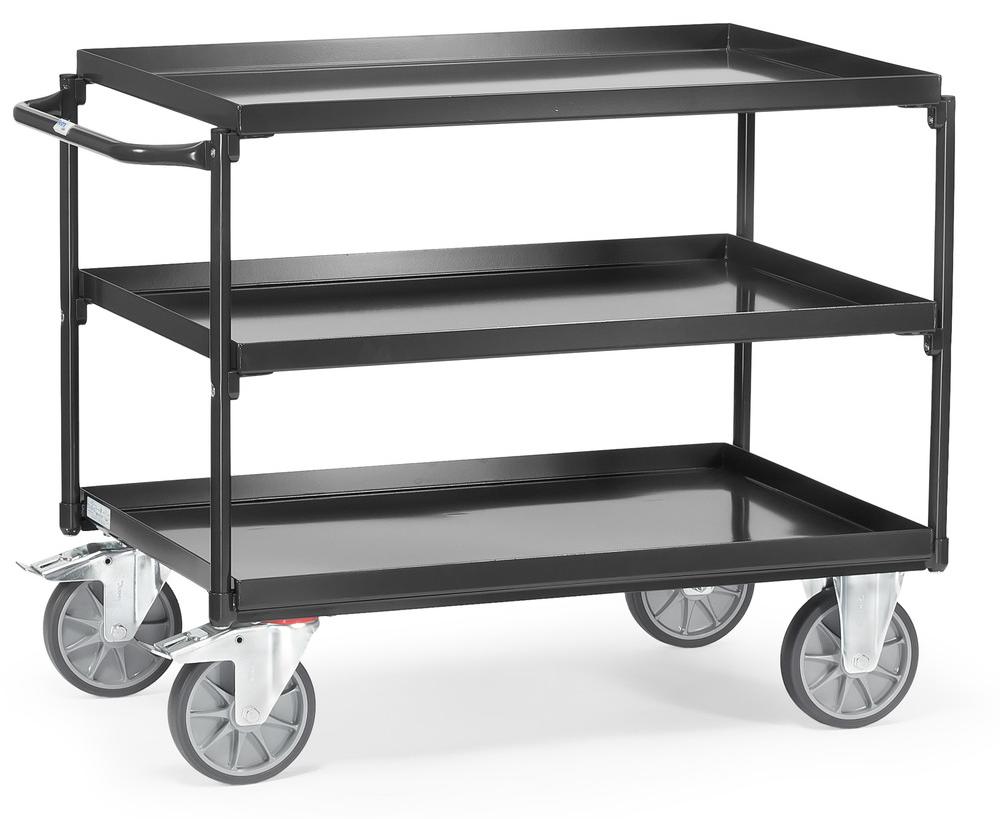 Fetra Tischwagen mit Stahlblechwannen 3 Etagen 1000x600mm Ladefläche Grey Edition