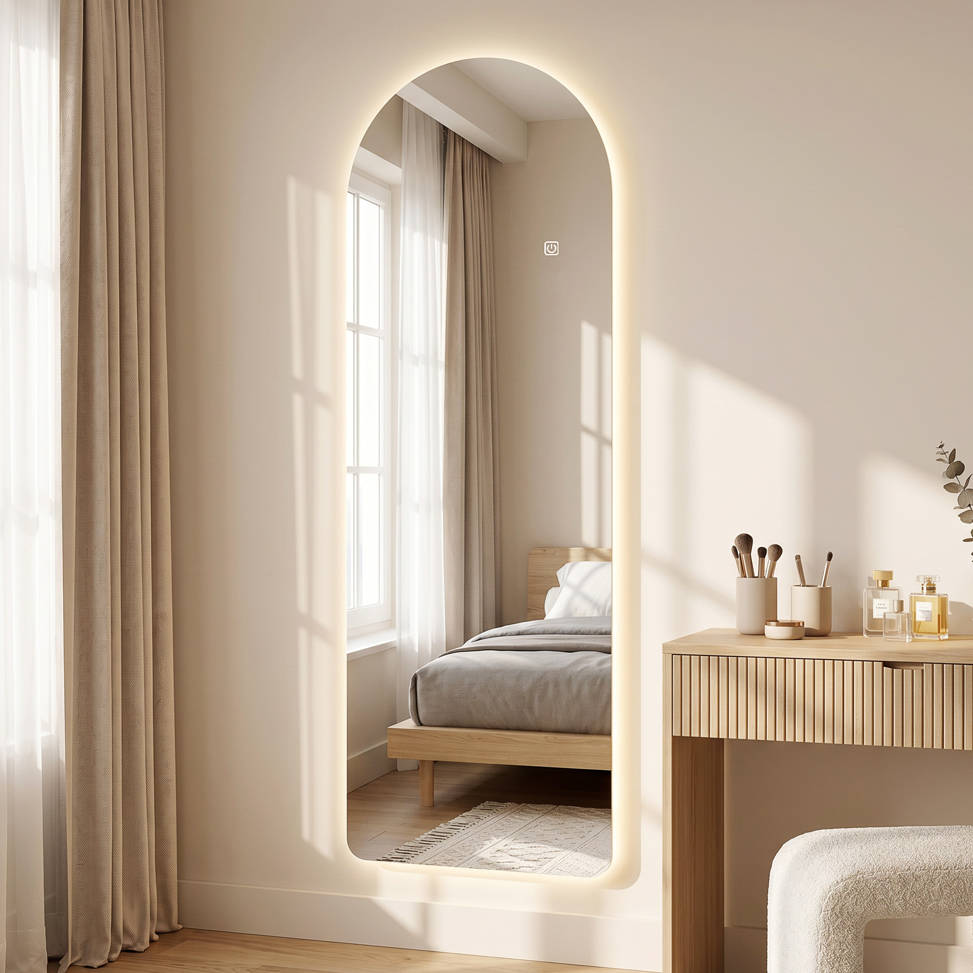 Homcom Specchio da Parete ad Arco con Illuminazione LED Regolabile e Controllo Touch, in Vetro Temperato, 40x3x120 cm