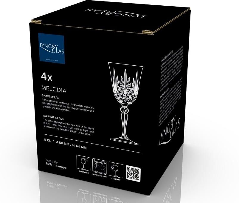 Whiskyglas "Lyngby Aquavit Melodia 4 Stück, 5 cl", transparent, H:14cm, Kristallglas, Trinkgefässe, Whiskyglas transparent 14cm, 50ml, 4 Stk.