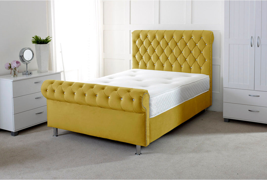 Mercer41 Charity Upholstered Bed Mustard Double (4'6)