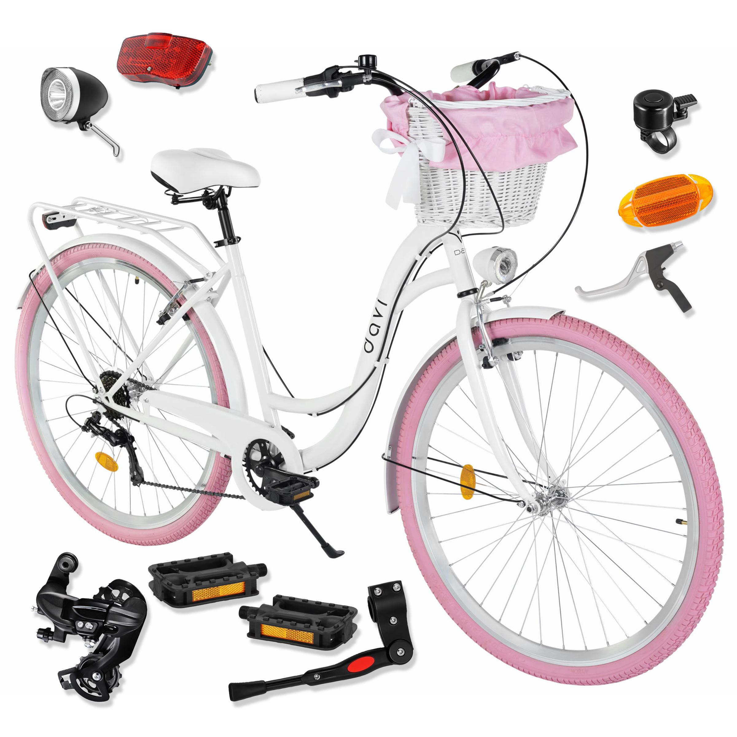 Damenfahrrad Davi Emma 28", 7 Gänge, 160-185 cm, Weiß/Rosa