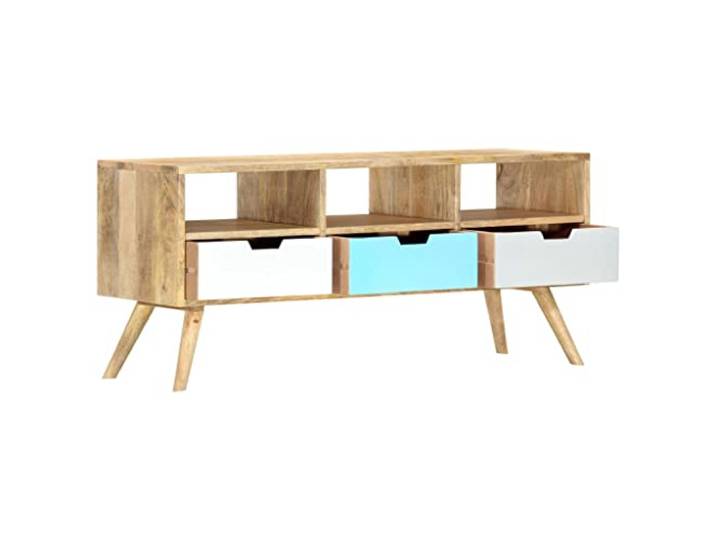 KGHERMDF TV-Schrank Massivholz Mango 110x35x48 cm 3 Schubladen, 3 Fächer, Sideboard, HiFi-Schrank, Handarbeit, Retro-Stil