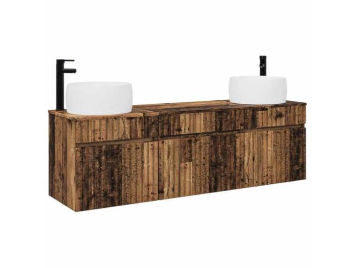 PUGYNBK Badmöbel-Set, 3-teilig, aus Altholz Eitelkeit zur Wandmontage, zusätzlicher Schrank, robust, einfache Montage, modernes Design
