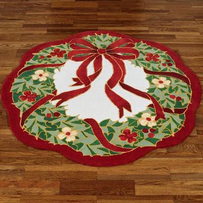 Touch of Class Happy Holly Round Rug Red, 4' Round, Red