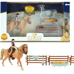 Toi-Toys 37160A - Braunes Pferd mit Reiter und Zubehör