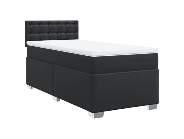 PUGYNBK Boxspringbett, Kunstleder, Schwarz, 90 x 190 cm Lattenrost mit Taschenfederkernmatratze, Kopfteil, Lattenrost, stabile Beine