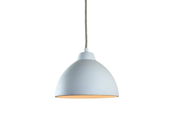 Suspension en terre cuite blanche avec câble textile lin d.20cm