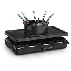 SEVERIN RG 2347 Raclette-/Fonduekombination, 1400 W, 8 Pfänncen und Gabeln, antihaft. Schwarz