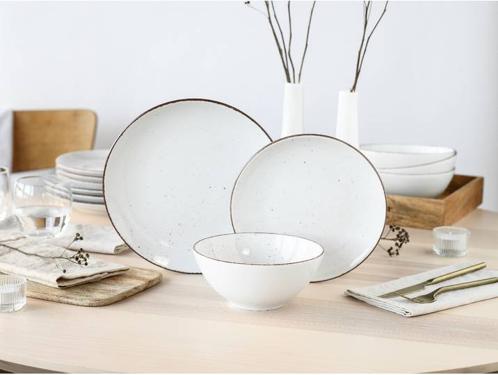 Teller-Set CREATABLE Vintage, Teller Set 12-tlg. , weiß, 12, Porzellan, Geschirr-Sets, Teller-Set, Naturverbundenes Design, Handgemalt