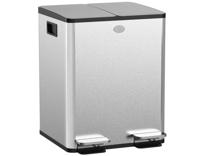 ComfortXL Doppelmülleimer De-08941 2x20 L mit Soft-Close-Pedal und Deo-Haltern Silber, Silberfarben, Metall, 36x51.6x45.8 cm, Haushalt & Reinigung, Reinigung, Mülleimer & Abfallsammler