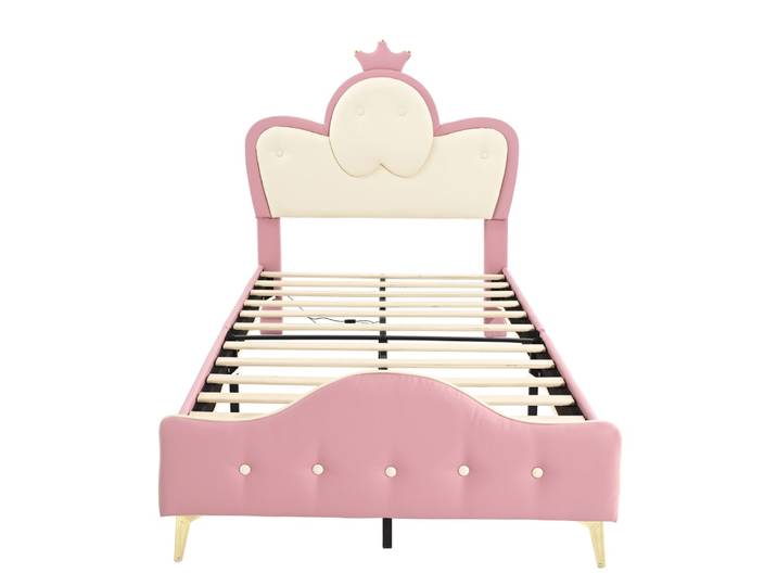 Lit enfant en pu rose et blanc 90x200 cm