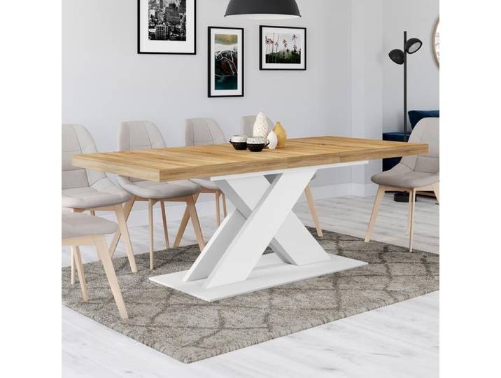 IDMARKET Table à manger extensible rectangle ALICIA 6-10 personnes bois et blanc 160-200 cm