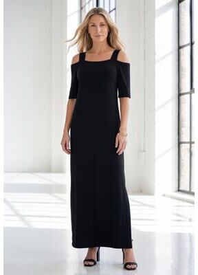 Plus Size Women's Plus Size Cold Shoulder Maxi Dress by Roaman's in Black (Size 38/40) Long Stretch Jersey