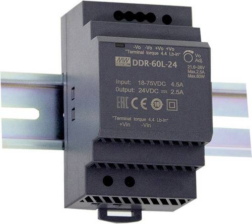 MEAN WELL DDR-60L-12 Hutschienen-DC/DC-Wandler (DIN-Rail) 12 V/DC 5A 60W Anzahl Ausgänge:1 x Inhalt 1St.
