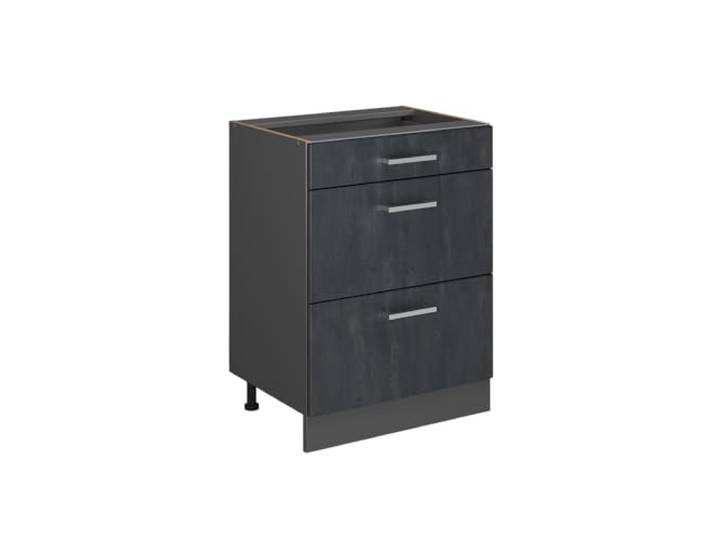 Vicco Küchenunterschrank R-Line, Schwarz Beton, 60 cm 3 Schubladen · Ohne Arbeitsplatte · Höhenverst. Füße · Leichter Zugriff · Frei kombinierbar