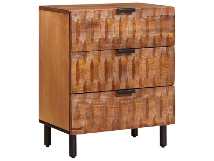 LMTYOENFG Nachttisch Massivholz Mango, 3 Schubladen, 50x33x62 cm Braun Kompakte Nachtkonsole fürs Schlafzimmer mit verkleideter Rückseite für freistehende oder wandnahe Platzierung im Raum.