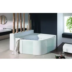 Hoesch Ergo+ Eck-Badewanne freistehend 1640 mm, weiß/verchromt/Glas weiß