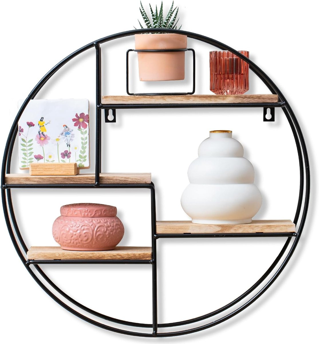 Rond industrieel wandrek en wandplank voor muurdecoratie