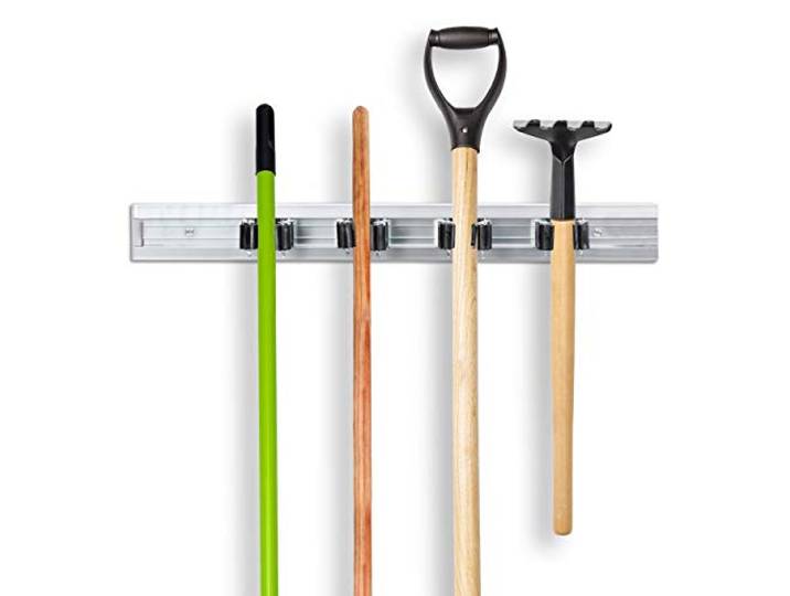 Relaxdays Porte-outils mural en métal (aluminium et acier)\, lot de 2\, support pour ranger les outils du jardin\, argenté