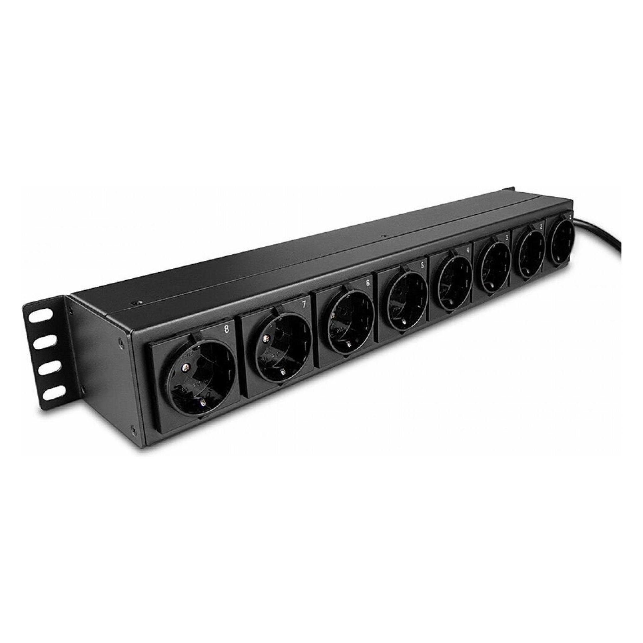 Lindy 1.5U 8-Fach Schuko-Steckdosen, Horizontale PDU mit Schuko-Stecker Liefert max. 3500W an 8 Geräte (73025)