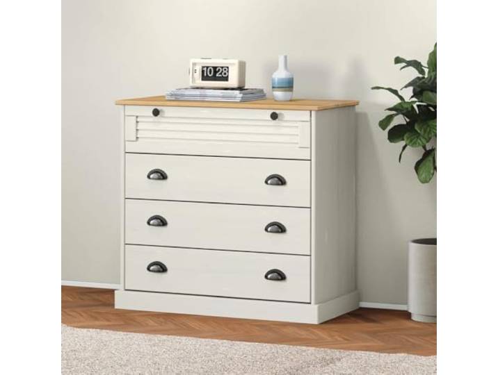 KFPOERTFGD Kommode VIGO aus Kiefer Massivholz 80x40x76 cm - Schubladenkommode Sideboard für Schlafzimmer und Wohnzimmer Weiß
