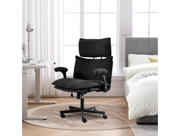 GOOBUY Chaise de Loisirs Fauteuil Pivotant en Peluche Siège Extra-Large de 68cm Accoudoir Rabattable à 90° Capacité 150kg Noir