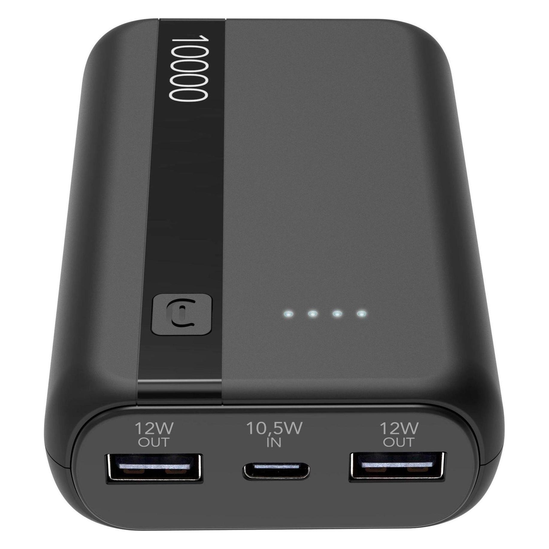 Cellularline Power Bank 10000 - Black (10000 mAh, 12 W, 37 Wh) (60934)