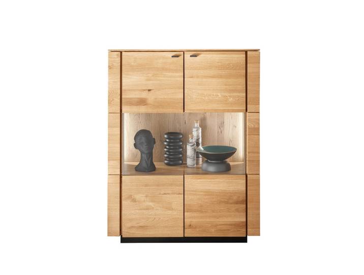 Woodroom Highboard Zwettl (Wildeiche massiv geölt), Maße 99x127x42, Kommode, Schrank mit Glastür, massiv