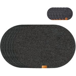 Miqio Platzset waschbar, aus Filz, anthrazit, 44 x 29 cm, mit Untersetzer, 12-teilig