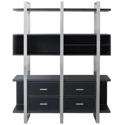 Aktenschrank Büroschrank Büroausstattung Büromöbel Brindisi  Design, schwarz, Lederoptik, Edelstahl Jet-Line