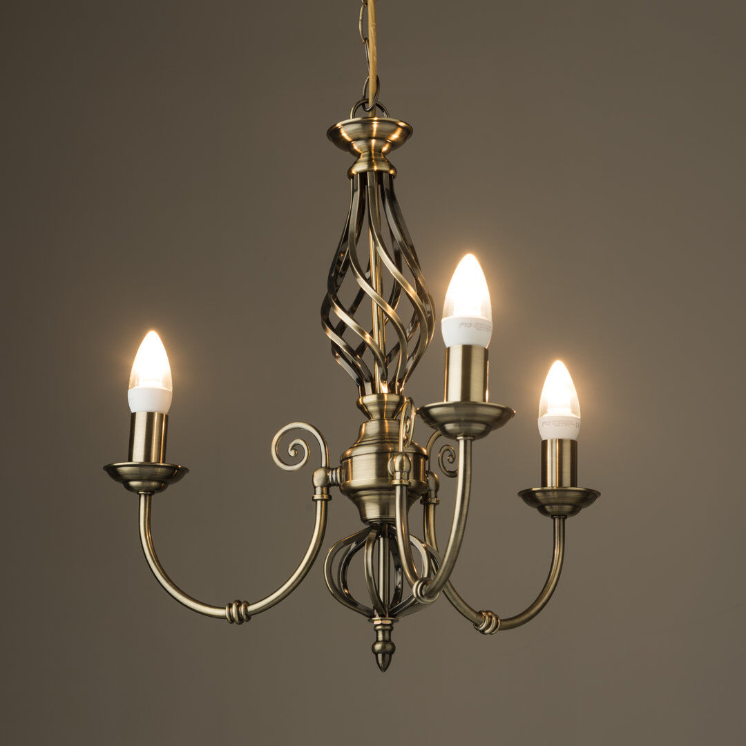 Marlow Home Co. Zoey 3-Light Antique Brass Traditional Twist Candle Candelabra Style Chandelier Antique 43cm H X 46cm W X 46cm D
