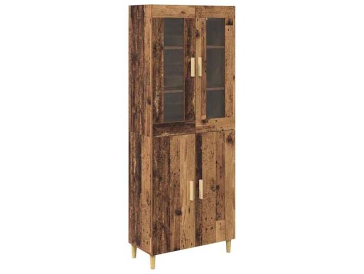 Fisinber Highboard Altholz 69,5x34x180 cm Holzwerkstoff Glas 2-teilig Vielseitiger Schrank für Wohnzimmer und Esszimmer mit 4 Türen und stabilen Regalböden für geordnete Aufbewahrung.
